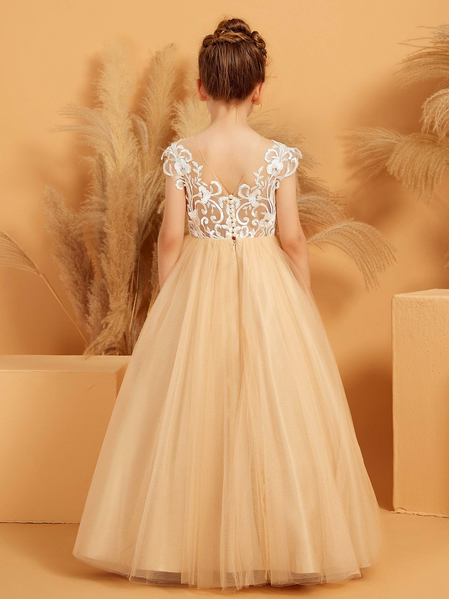 Lace Petal Fairy Illusion Neckline Flower Girl Dress